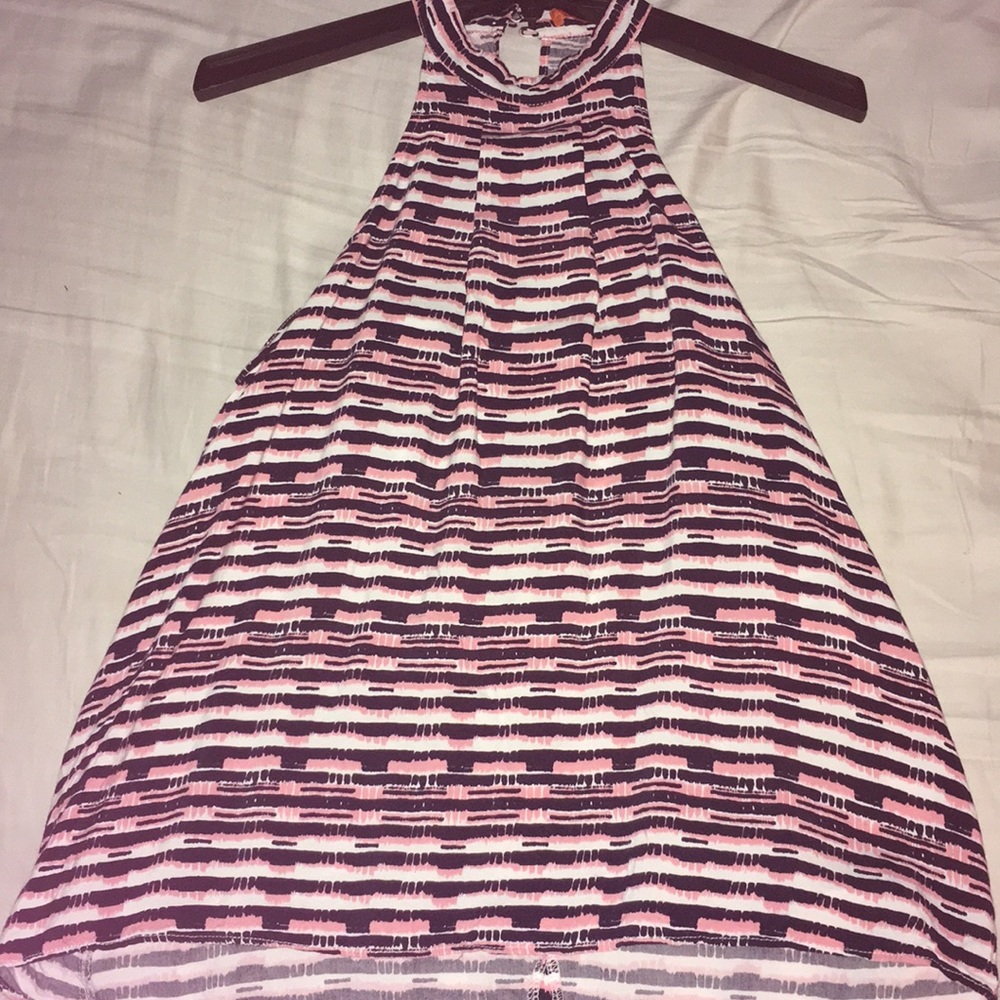Sleeveless shirt, multi colored horizontal stripes